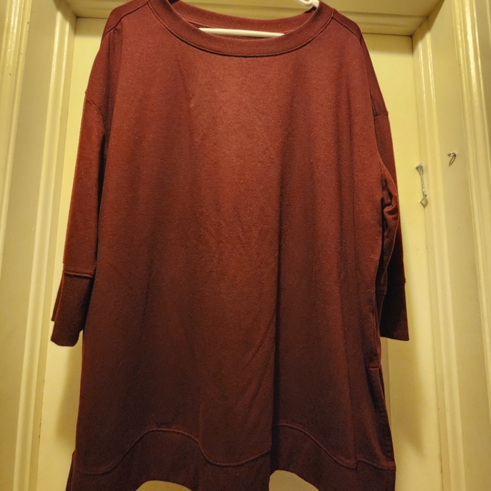 3/4 sleeve Womens blouse. Color is Maroon.